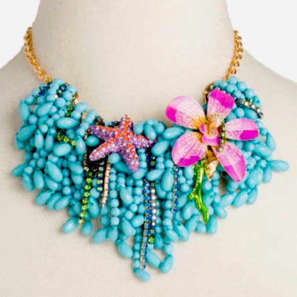 New Betsey Johnson Floral and Starfish Statement Necklace